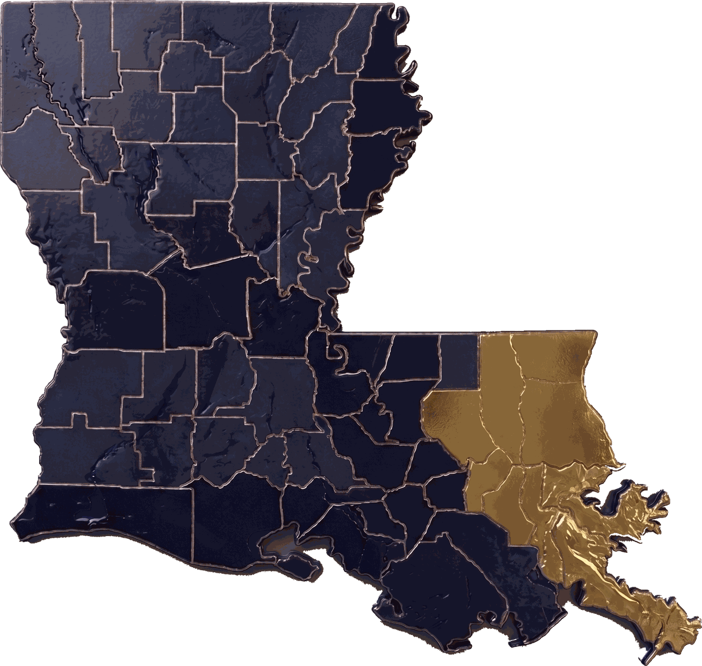 Service area map, the New Orleans metro and surrounding parishes picked out in gold